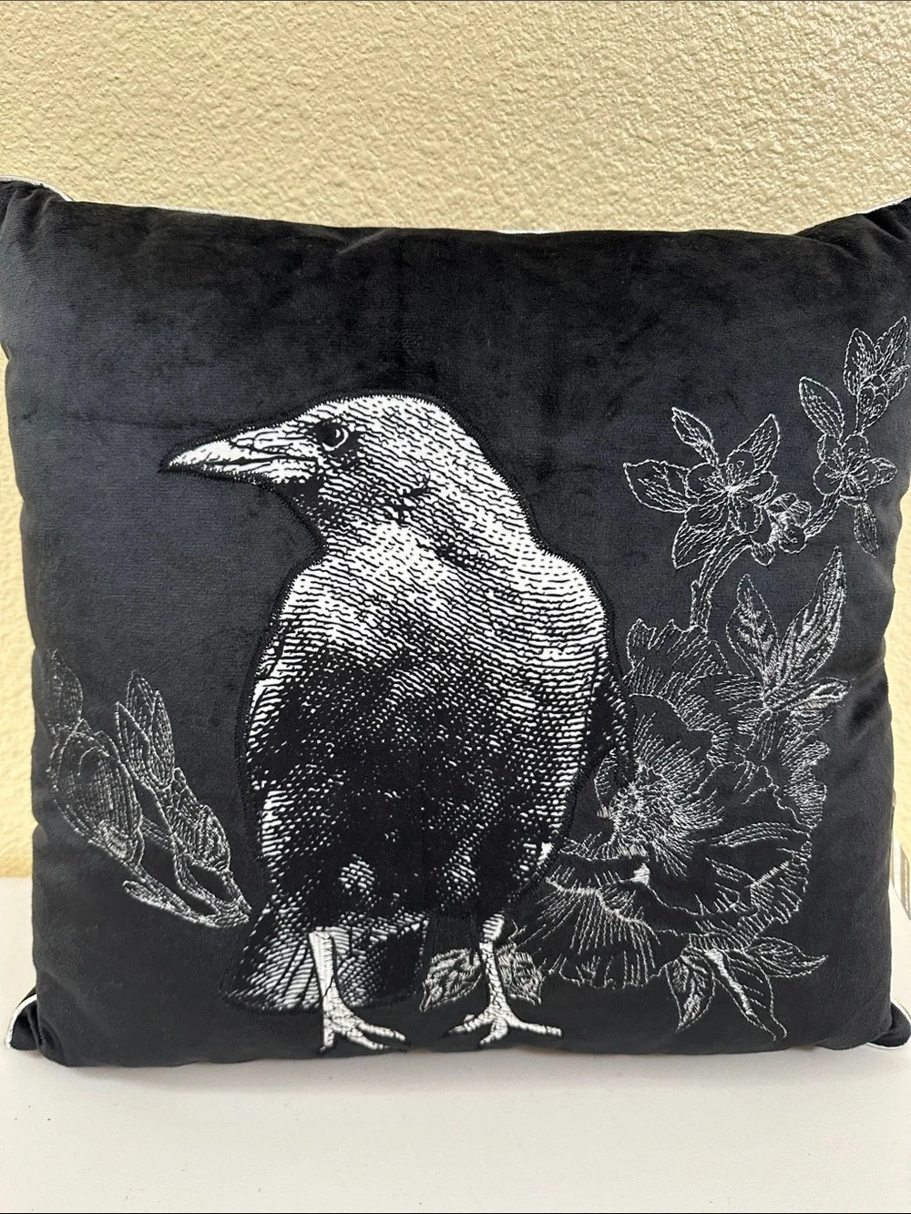 Ashland Black Halloween Raven and Floral Decorative Pillow